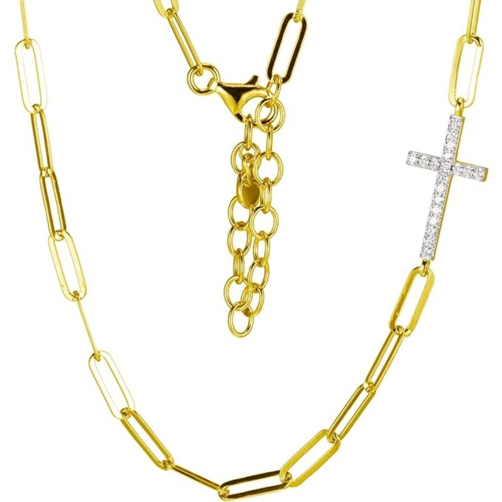 Amazon Essentials Yellow 18K Gold Plated Sterling Silver Cross Chain NEW $114!